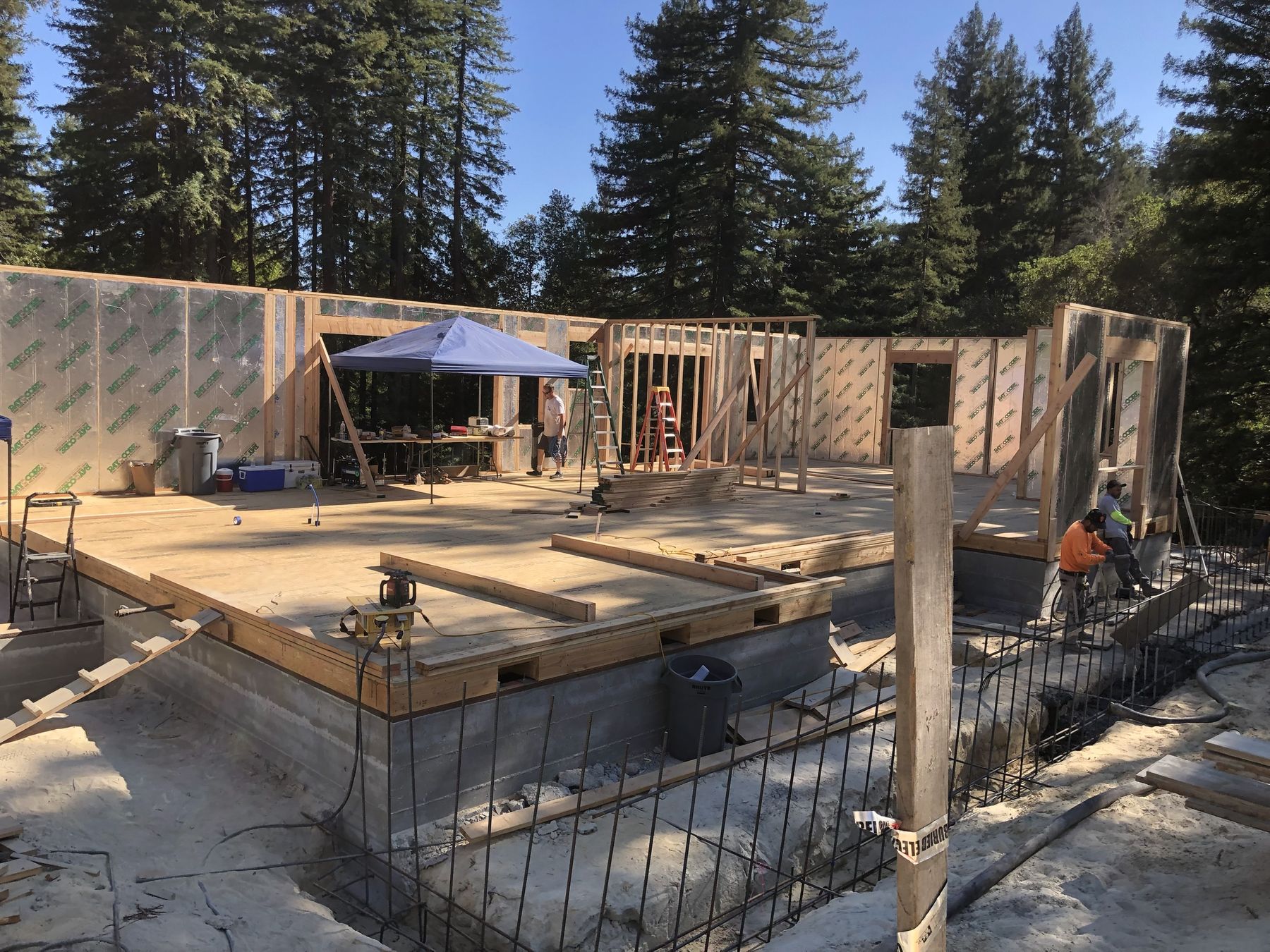 Foundation and first-floor wall framing on a new custom home